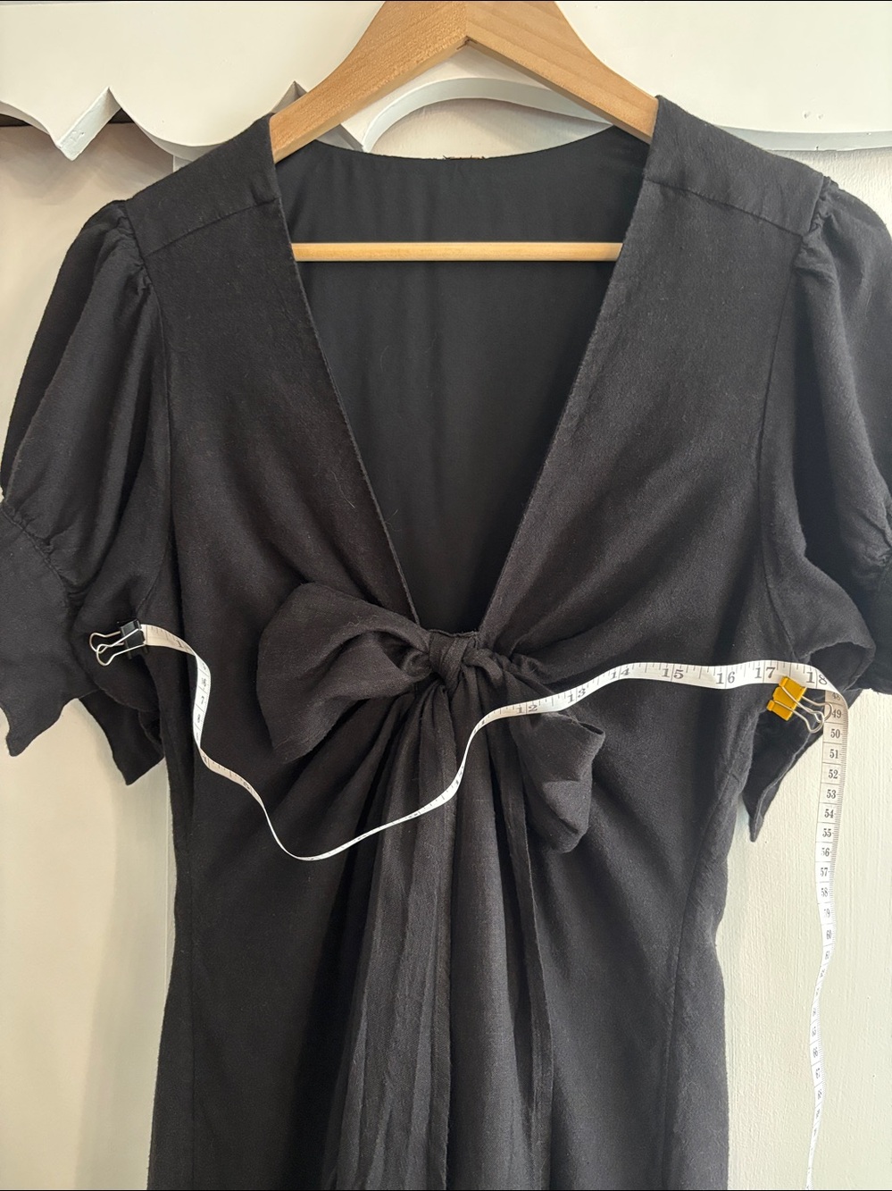 Free People Black Cotton Bow Button Down Midi Dress - Picture 8 of 8